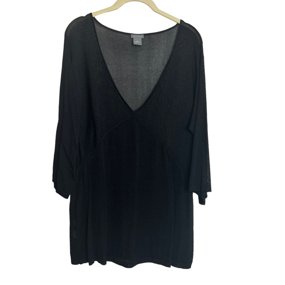 Ann Taylor Womens Lightweight Sweater Medium Black Semi-Sheer V-Neck 3/4 Sleeves - Picture 1 of 5